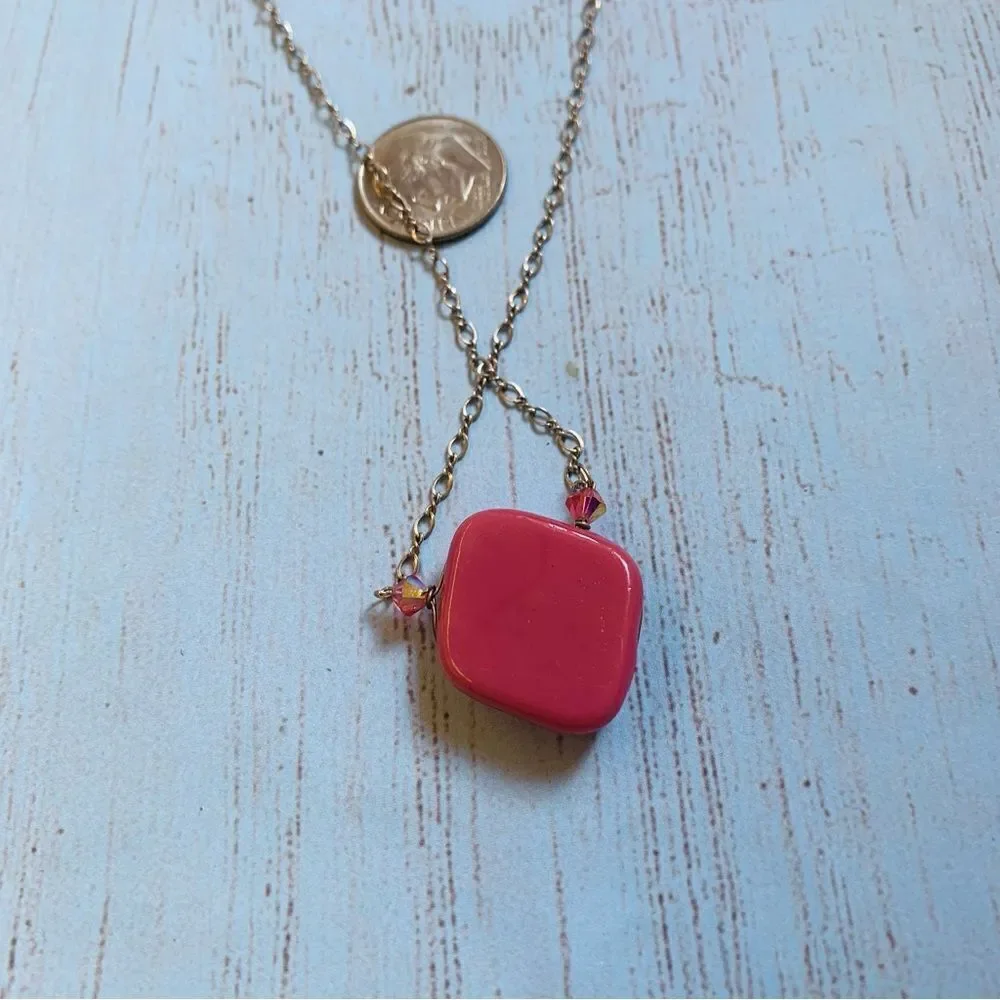 Sterling Silver Pink‎ Green Diachronic Glass Necklace